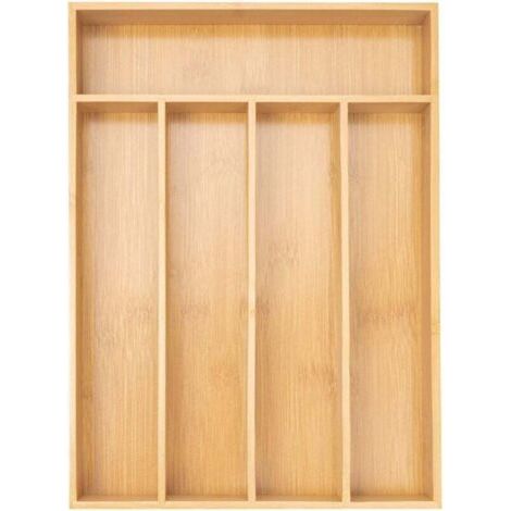 Boîte de rangement pour couverts, organiseur de tiroir de cuisine, organiseur de couverts en bambou, porte-couverts, boîte de rangement pour couverts, tiroir de rangement pour couverts (5 emplacements (1/4)