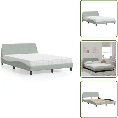 Bett mit Matratze Hellgrau 140x200 cm Samt - Samtsofa - Doppelbett - Boxspringbett - Schlafzimmermöbel - Bequeme Matratze (1/5)
