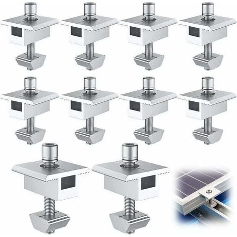 10 staffe di montaggio in alluminio per moduli solari, fissaggi centrali a T, montaggio di moduli fotovoltaici, staffa di montaggio centrale per tetto, per 30 moduli incorniciati (1/4)