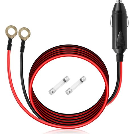 Cordon d'extension de prise allume-cigare mâle de 3,05 m 14AWG vers cosse à œillet en O, 20A 12V/24V, cordon de prise allume-cigare mâle robuste, terminal œillet de 8 mm (1/5)