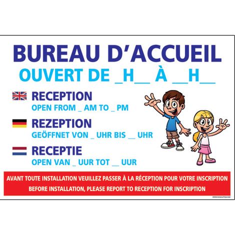 PANNEAU HORAIRES BUREAU D'ACCUEIL (H0294) - Adhésif - 300 x 210 mm