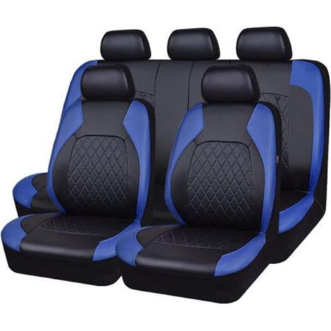 9-Piece Universal PU Leather Car Seat Covers, Interior Accessories for SUVs, Autos - Royal Blue (1/4)
