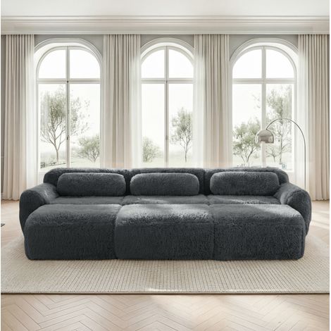 Divano modulare 291x179x73 cm in tessuto grigio, senza montaggio, per soggiorni – MEUBLIV (1/5)