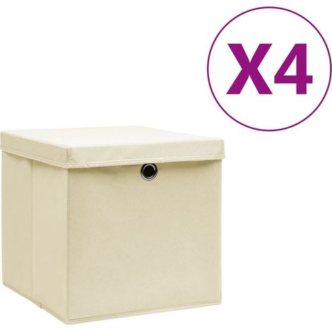 Boîtes de rangement,Coffre de rangement avec couvercles 4 pcs 28x28x28 cm Crème CNENE175907 (1/5)