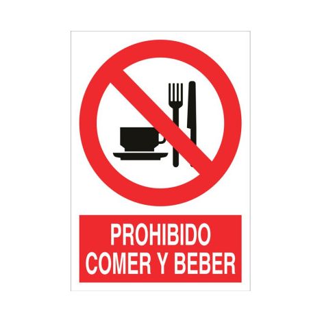 Prohibido comer y beber, señal de texto y pictograma                                                   Poliestireno       210X148
