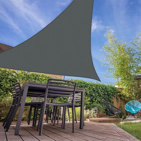 Voile d'ombrage triangulaire 5 x 4 x 4 m – Tissu micro-aéré 280g/m² – Résistance vent jusqu'à 80 km/h – Protection UV 100% UPF 50+ – Gris (1/5)