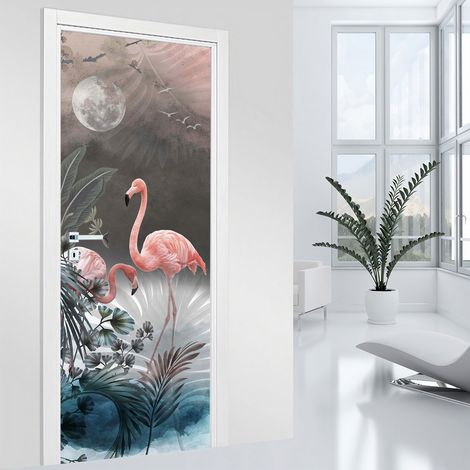 Stickers pour porte - Flamants roses - 931 - 63 x 205 cm - Adhésif MAT (1/2)
