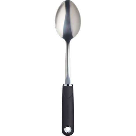 KitchenCraft MasterClass Cuchara de Cocina con Mango Ergonómico y Cabeza de Acero Inoxidable, 33.5 cm - Negro y Plata