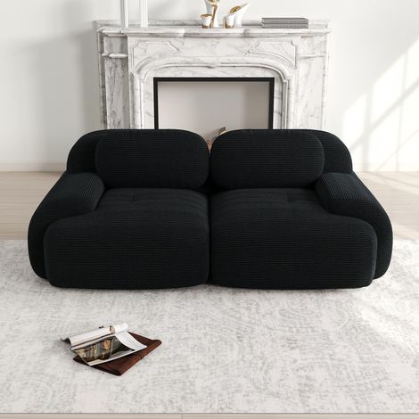 Canapé deux places en velours côtelé, sans structure, modulable avec accoudoirs incurvés et base antidérapante, revêtement haute résilience pour salon, chambre et home cinéma, noir