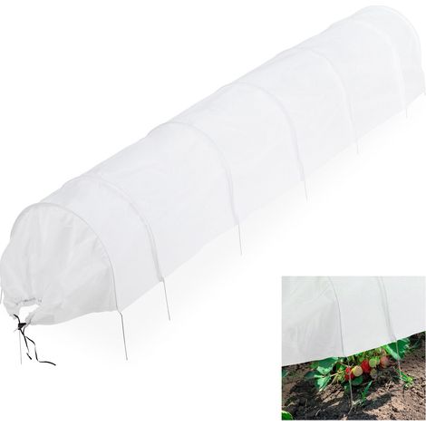 Relaxdays Plant Tunnel, 3.4 m Long, Protection against Pests, for Flower Beds, Fine-meshed Anti-bird Net, Fleece, White