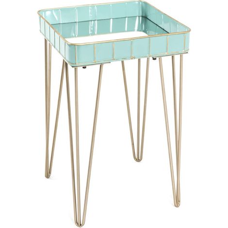 Table d'appoint Turquoise en métal avec Miroir, Table Basse carrée - Dimensions : L 35 x H 56 x P 35 cm Style : Art déco (1/5)