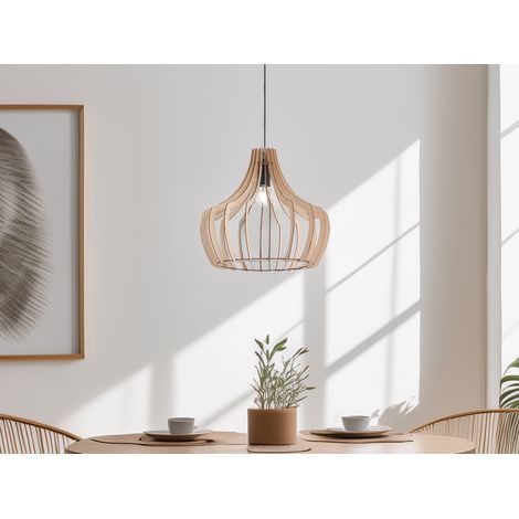 Hängeleuchte WOOD mit Lampenschirm aus Naturholz Lamellen, Ø 44cm (1/5)