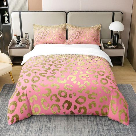 Bettwäsche-Set 220x240cm mit Leopardenmuster, 100% Baumwolle, Reißverschluss