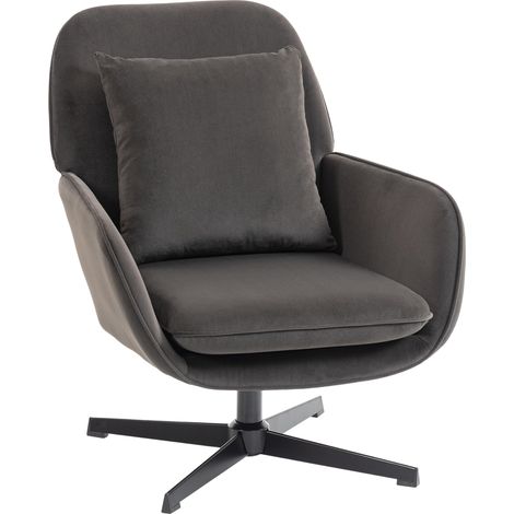 Fauteuil Salon pivotant rembourré Velours Large Assise Gris Foncé (1/5)