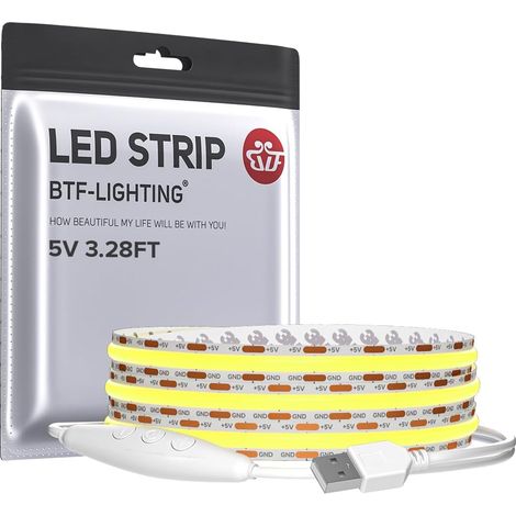 FCOB LED Strip Lights Alimenté par USB 1m 320LEDs COB Dimmable Blanc Naturel 90+ Hauteur CRI 5V 7W Flexible Haute Densité pour TV Rétro-Éclairage PC Chambre Cuisine Maison DIY Décoration (1/5)