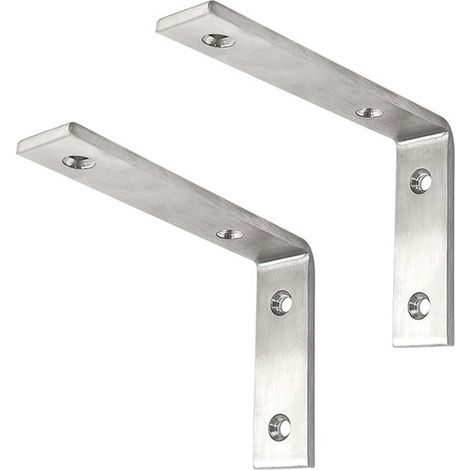 Dos soportes estantes forma L, soportes hierro estantes, soportes estantes tornillos (plateados, 295 mm ancho, 30 mm grosor, 5 mm profundidad) (1/5)