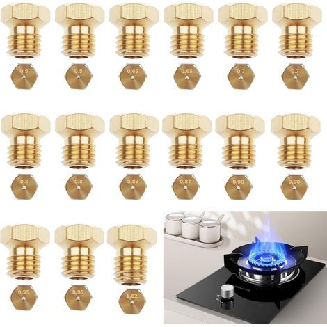 15 pièces Gicleur gaz Butane Universels[2x(0.5-0.65-0.7-0.80-0.87-0.90-0.95) - 1.02], Jeu de Conversion pour GPL, Injecteur de Gaz Gicleur Bouteille Kit de Conversion, Gicleur de propane et de butane (1/5)