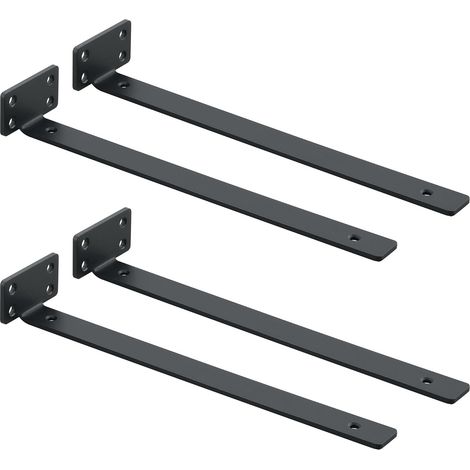 Wandregalhalterungen – 4er-Set – Verstärktes schwarzes Metall – Stabile Wandmontage – Wohnzimmer, Küche, Büro – 29,8 x 6,5 x 4 cm (1/5)