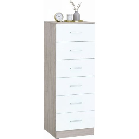 HOMCOM cómoda de 6 cajones, cajonera para dormitorio alta y estrecha, sinfonier para salón, vestidor, entrada, 40x40x110 cm, gris claro y blanco (1/5)