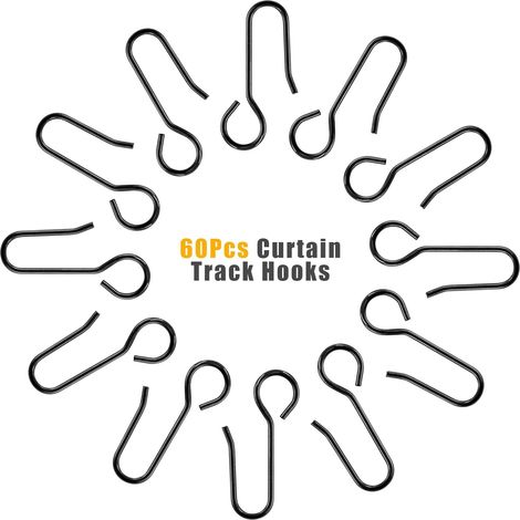 Crochets de rideaux noirs, crochets en tissu en forme de S, crochets en acier inoxydable, crochets électroplaqués, accessoires pour rideaux (10 pièces) (1/5)