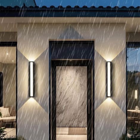 Black Outdoor Lights IP65 Waterproof Garden Lamps Aluminum Long Strip Rectangular Wall Sconces Decorative for Front Garage Pathway Indoor (37cm,Neutral Light)