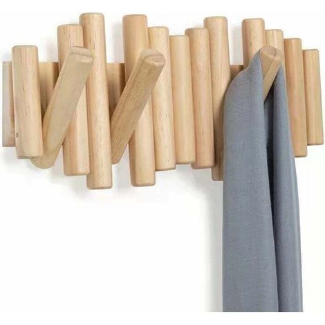 Handmade Solid Wood Wall Coat Rack 5 Modern Hooks for Coats Bags Hats (1/4)