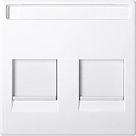 Merten Zentralplatte für Modular Jack 2fach mit Schriftfeld und Staubschutzschieber, polarweiß glänzend, System M MEG (1/2)