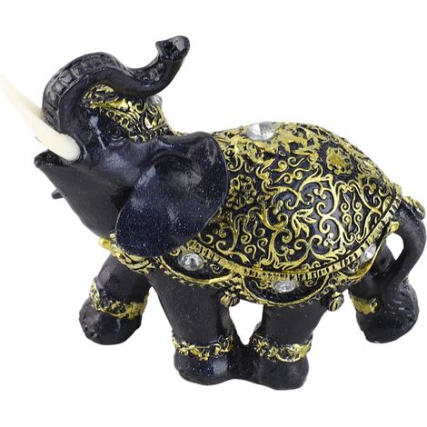 Figurine d'éléphant en résine, symbole de richesse et de chance Feng Shui, statue d'éléphant décorative pour la maison, cadeau de pendaison de crémaillère, bleu, taille M (1/5)