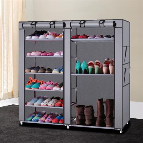 GROOFOO 6 Layer 12 Grid Shoe Rack with Dustproof Cover Closet Shoe Storage Cabinet Organizer (1/5)