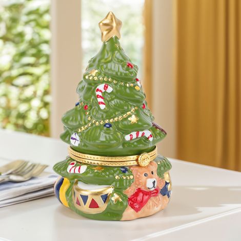 Boîte à bijoux sapin de Noël en céramique, boîte à trésors, boîte à bonbons, ornement original, décoration pour la maison, la chambre ou le bureau, motif ours vert (1/4)