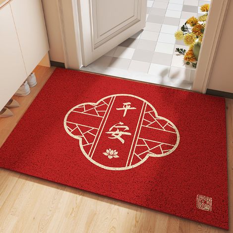 Tapis de sol bouclé en PVC rouge, style chinois, festif, antitache et antidérapant, idéal pour les entrées et les halls. Découpé sur mesure. Motif décoratif pour les fenêtres. 40 x 60 cm.