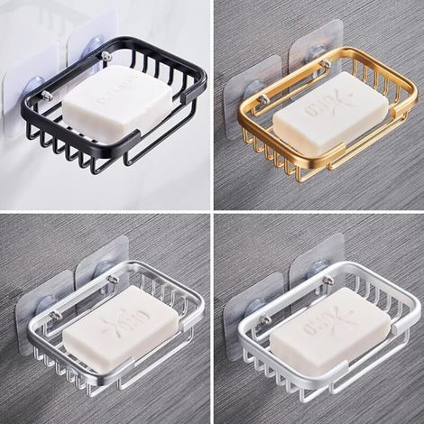 Portasapone da parete Bardusch in acciaio inox color oro – Autoadesivo, cestello multifunzionale (sapone/spugna), design di lusso – Doccia/Lavabo (1/4)