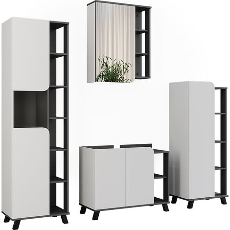 Conjunto de muebles de baño Karen, Antracita/blanco, 4 partes, Vicco