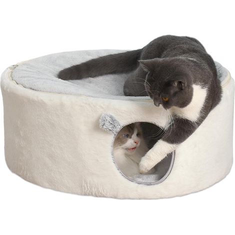 Elevated Cat Bed for Indoor Cats Enclosed Kitty House Large Raised Pet Hammock Rabbit Hideaway Cave Fluffy Puppy Kennel with Washable Cover Plush Cushion Easy Assembly 60 45 27cm (1/5)