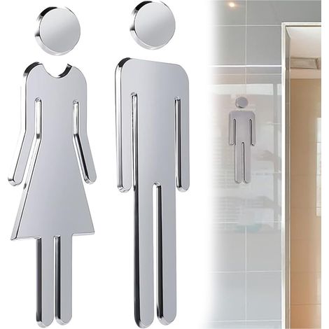 WC signe plaque de toilette pour salle de bain, Signe de Porte Salle de Bain - Panneau WC Adhesif Homme Femme - Stickers pour Toilette Porte de Restaurant Publique Hôtel Cafétéria (1/5)