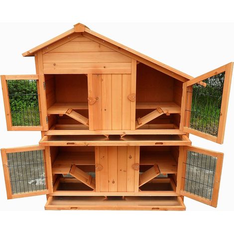 Melko Rabbit Stable XXL Allevamento 4 scatole di legno Scuderia per piccoli animali Gabbia per conigli all'aperto (1/5)