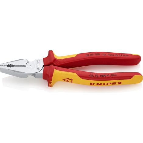 KNIPEX 02 06 200 Pinza universale tipo forte cromata isolati con manici rivestiti in materiale bicomponente, collaudati VDE 200 mm
