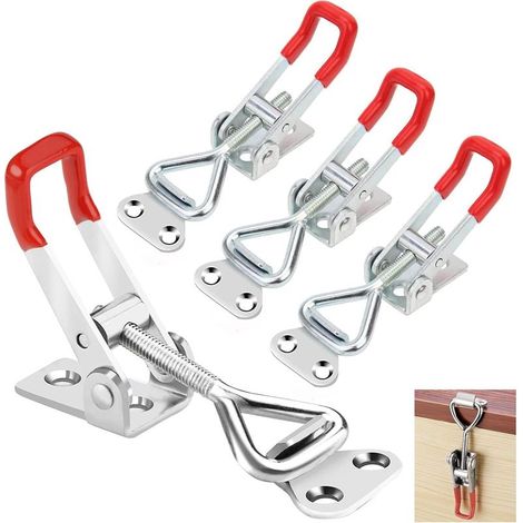 Verrou à bascule, fermeture à levier, verrou de serrage réglable, pince à bascule, capacité de charge 100 kg, pour fixation et serrage, pour armoire, porte, coffre 4pcs (1/5)