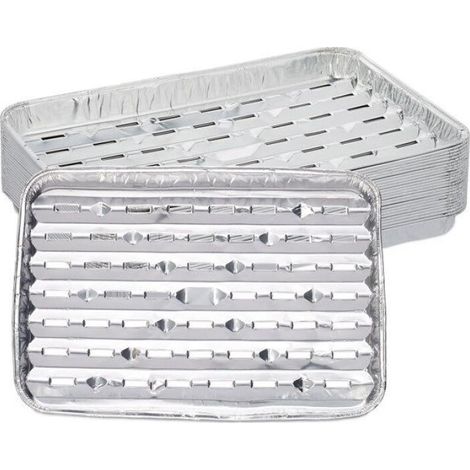 Plateau barbecue 20 pièces - Fond perforé - Résistant à la chaleur - 34 x 22 cm, aluminium, argent (1/4)