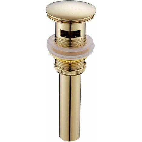 Moderne Pop-up Rétro Bouchon Bonde de Lavabo Vidange Clic-clac avec Trop-Plein en Laiton Doré Universel Valve Draineur d’Evier Vasque Siphon avec Trou de Débordement Poli- avec Trop- (1/4)