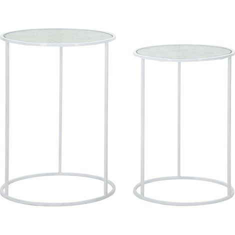 Wohnzimmertisch Chamba, 2er-Set, Runde Form, transparenter Tisch, 43x43x60h cm, Weiß