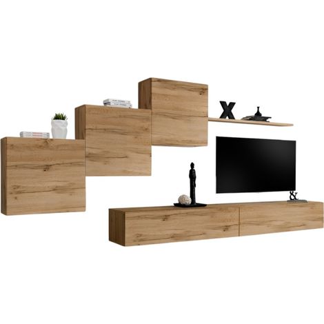 Ensemble meuble salon mural SWITCH X design, coloris chêne Wotan.