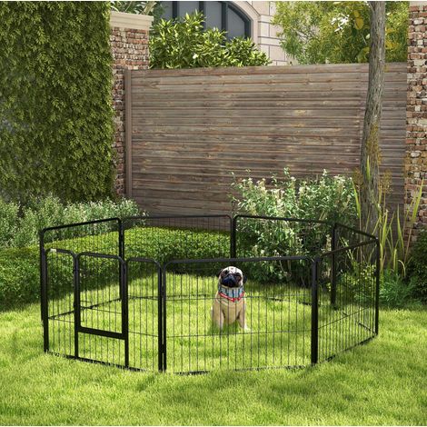 Parque para perros de 8 paneles con puerta 60 x 80 cm en acero negro OKMYHOME (1/5)