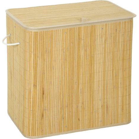 Pfandflaschen Sammelbehälter mit Deckel 150L, Bambus Pfandflaschen Organizer mit Zwei Tasche für Küche (1/5)