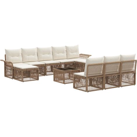 Gartensofa-set 11 pcs Beige Poly-Rattan vidaXL