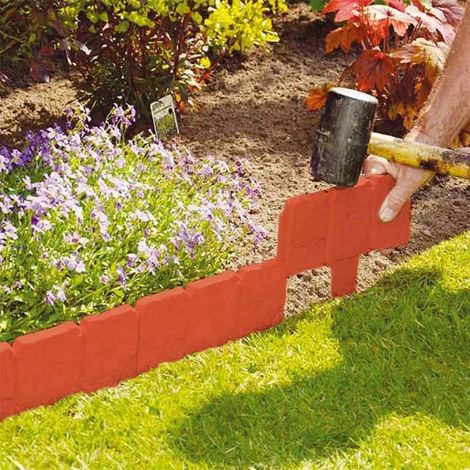 10pcs Brown Garden Edging Plastic Lawn Edging Garden Imitation Stone Edging Fence for Garden Plant F (1/5)