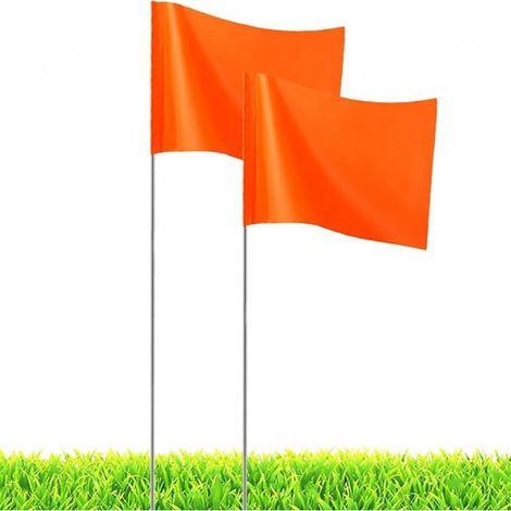Lot de 20 fanions orange pour balisage extérieur – Piquets en fil d'acier pour le marquage des réseaux d'irrigation et de services publics – Diamètre du fanion : 12,2 cm, longueur du piquet : 38 cm