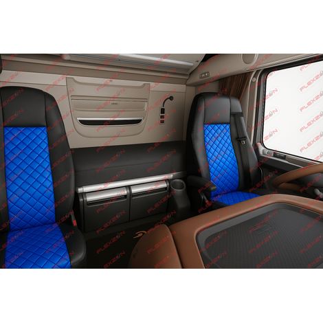 Komplettset 1+1 Sitzbezüge aus Kunstleder für DAF XF 106 2015–2021 – blau-schwarz