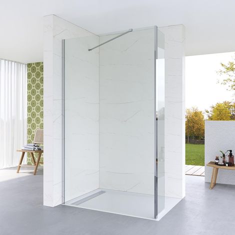 AQUABATOS® Walk-in Dusche Duschabtrennung Sicherheitsglas 8mm Glaswand Nano Beschichtung Duschtrennwand Easy Clean Seitenwand mit Stabilisierungsstange Winkelbar Silber 120 x 200 cm (1/5)