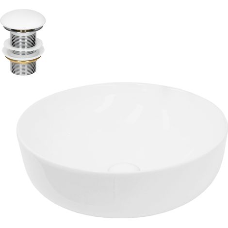 ECD Germany Waschbecken Waschtisch 400x400x135 mm Keramik Rund Weiß inkl. Ablaufgarnitur für Waschbecken ohne Überlauf Aufsatzbecken Aufsatzwaschbecken Aufsatzwaschtisch Waschschale Spülbecken Becken